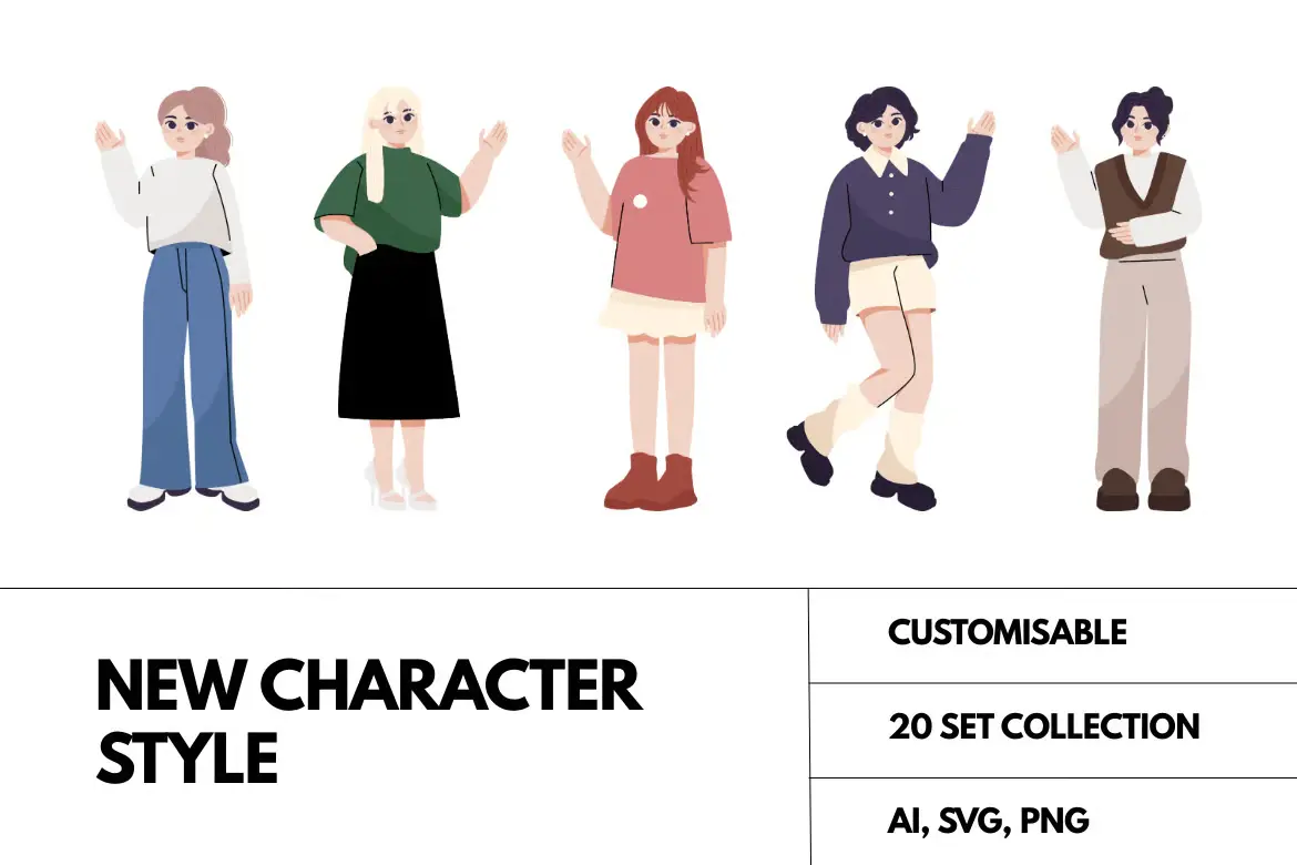 20个扁平人物矢量插画素材包 New Character Style