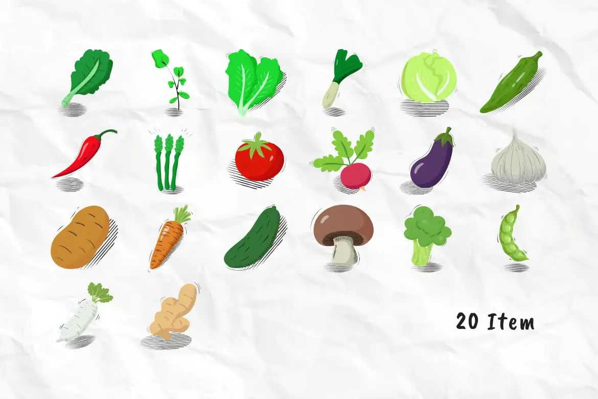 手绘蔬菜图标矢量素材包 Handdrawn Vegetable Icons