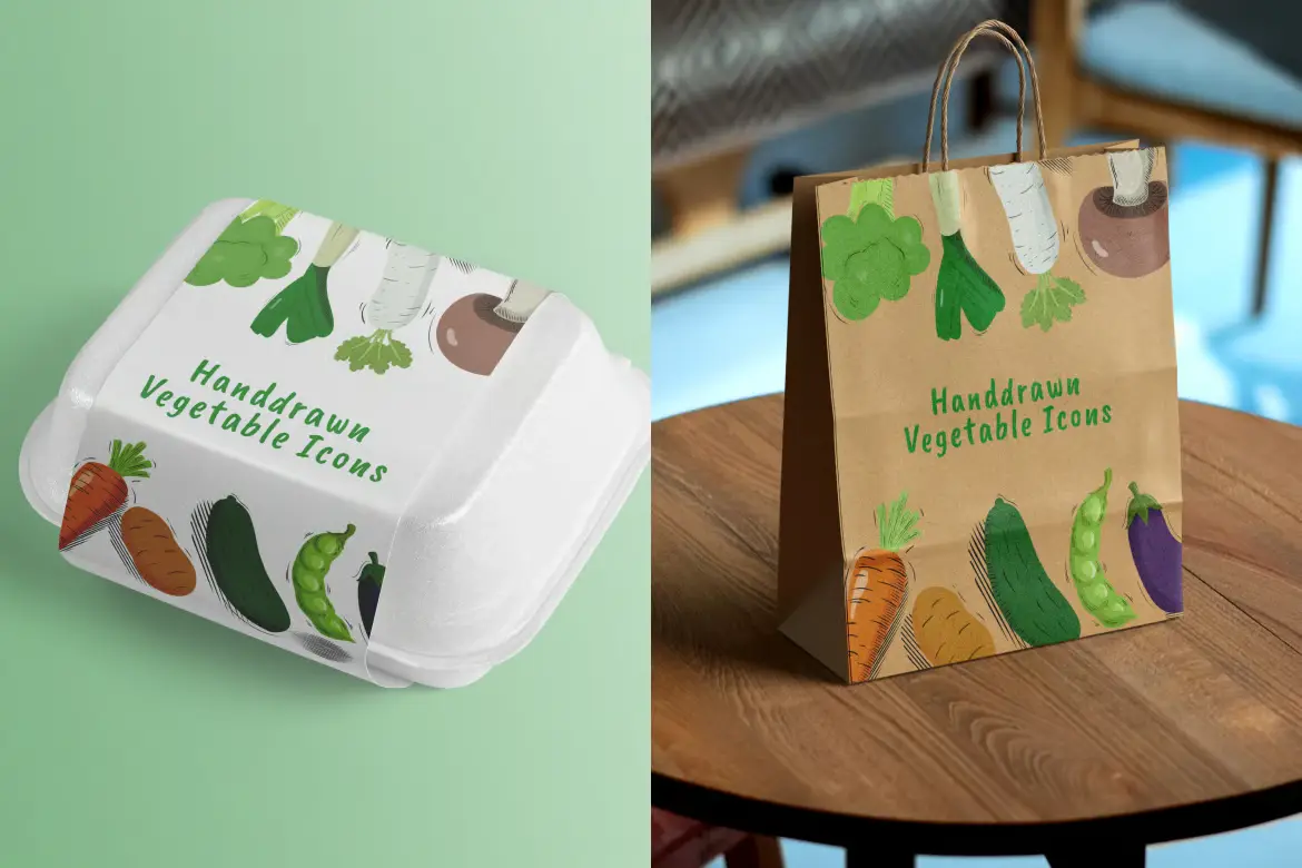 手绘蔬菜图标矢量素材包 Handdrawn Vegetable Icons