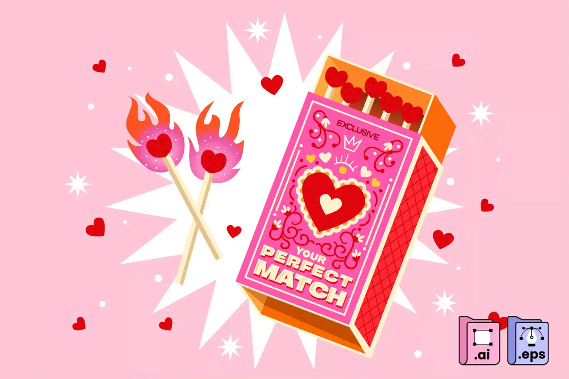 情人节完美匹配矢量插画 Valentine Perfect Match Illustration