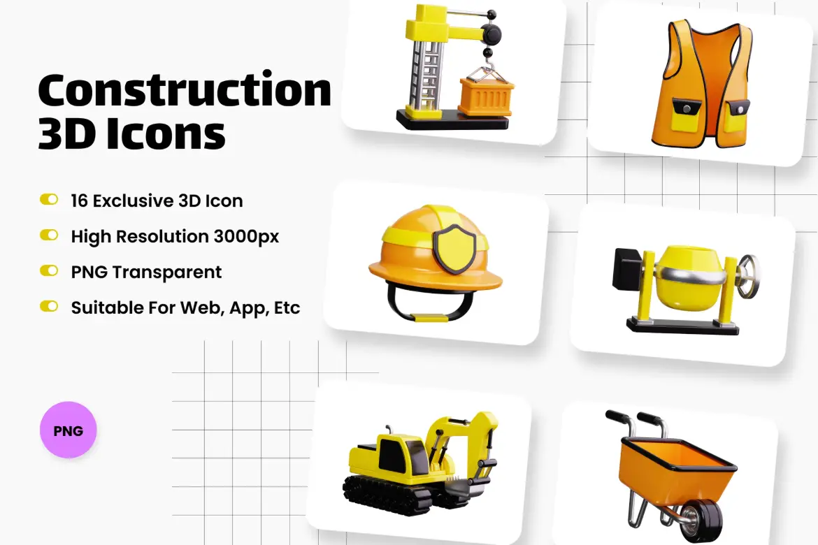 3D建筑工具图标PNG素材包 3D Construction