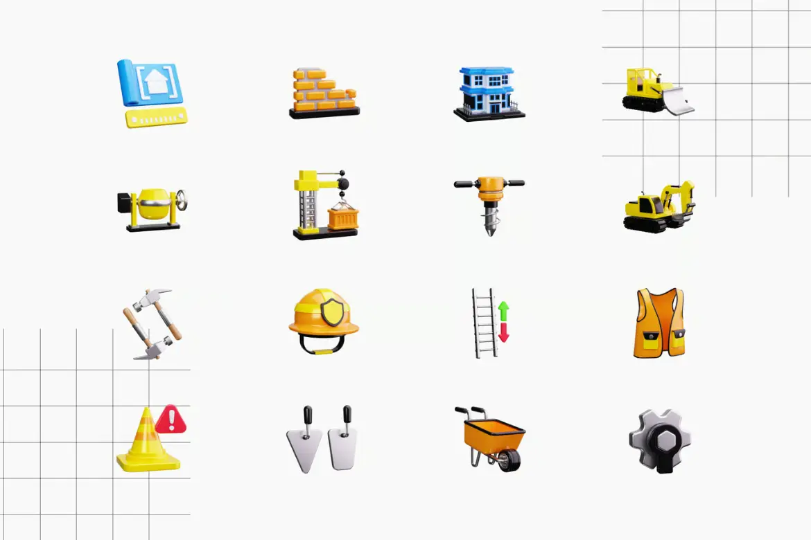3D建筑工具图标PNG素材包 3D Construction