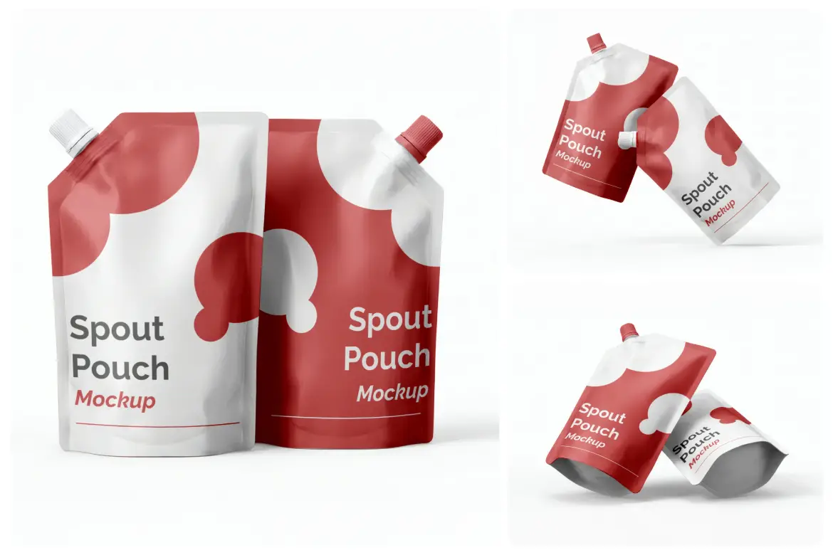 3款自立吸嘴袋PSD样机模板 Spout Pouch Mockup