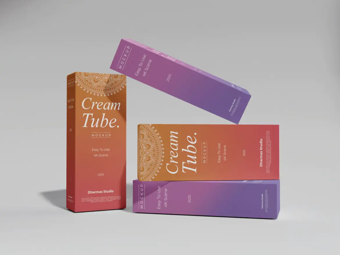 面霜软管与纸盒PSD样机模板 Cream Tube and Box Mockup