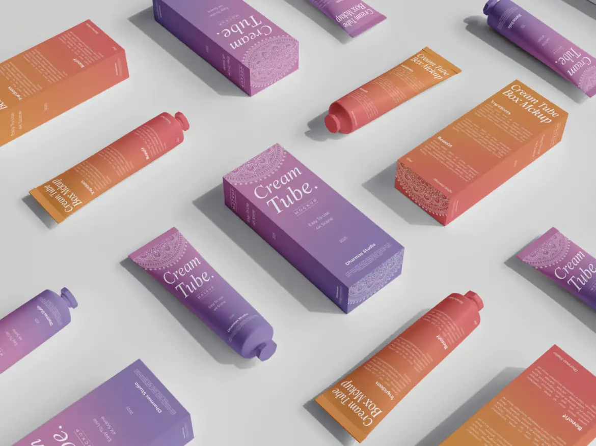 面霜软管与纸盒PSD样机模板 Cream Tube and Box Mockup