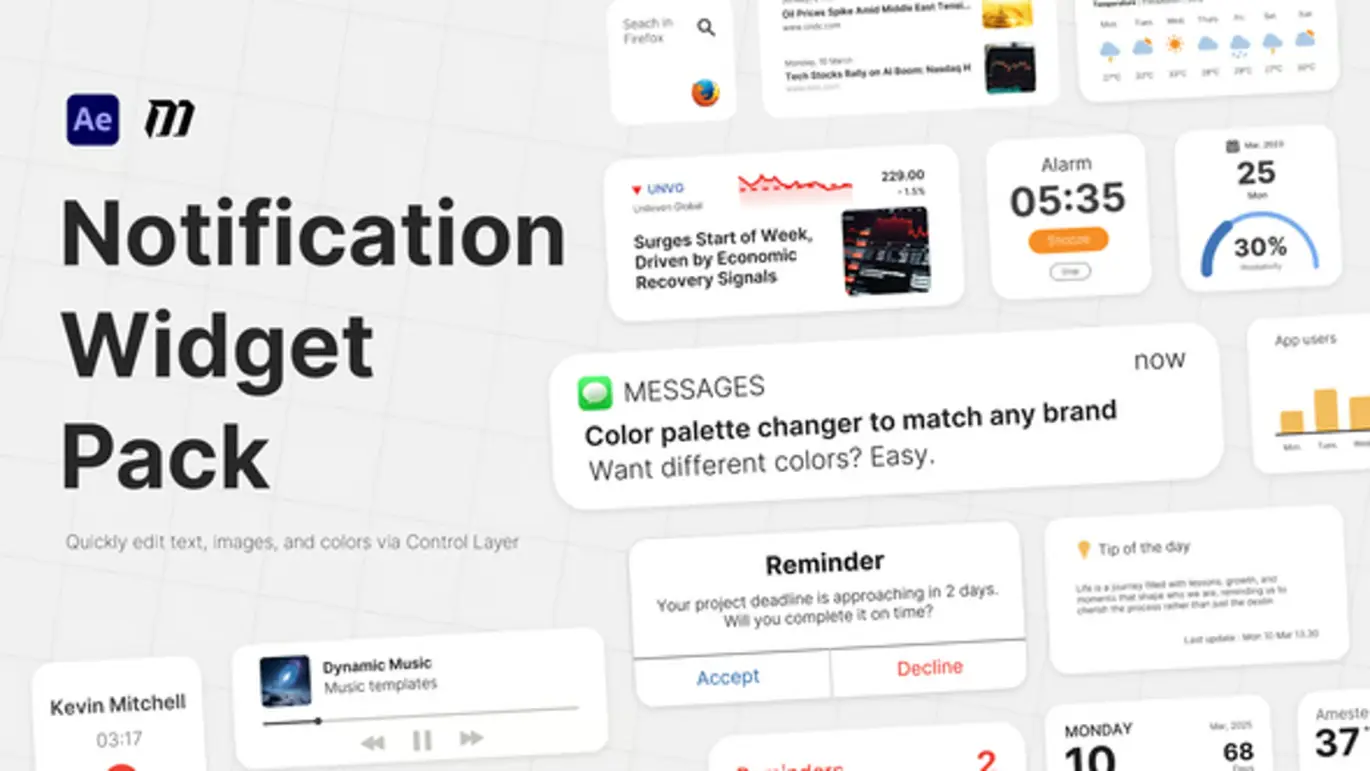 文字条与通知组件AE模版 Text Bars Notification Widget Pack