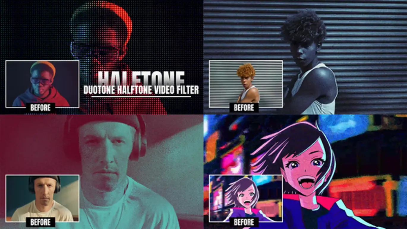 半色调双色调视觉特效FCPX/Motion模版 Halftone and Duotone Effects | FCPX