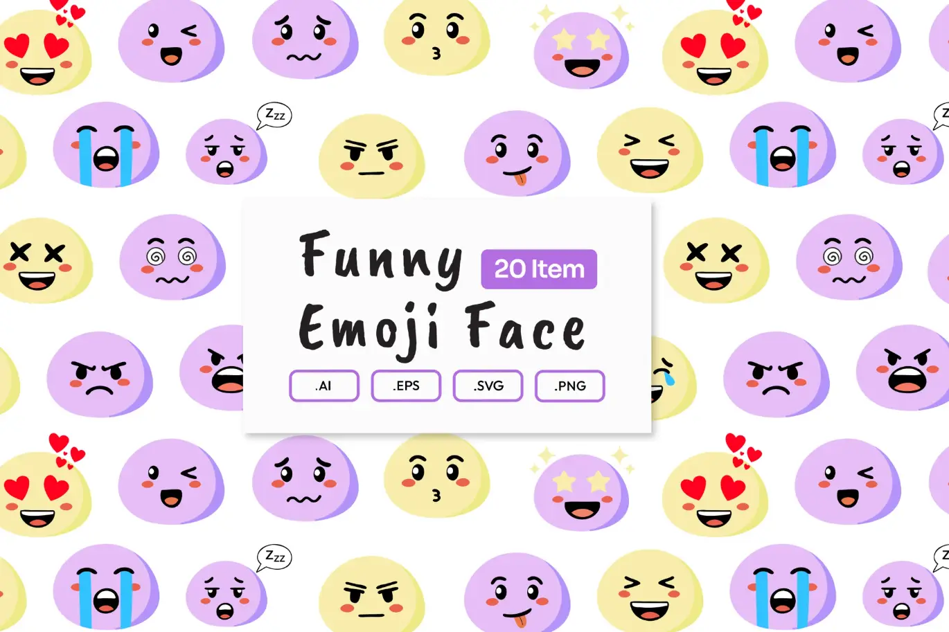 20个趣味表情符号矢量图标集 Funny Emoji Face