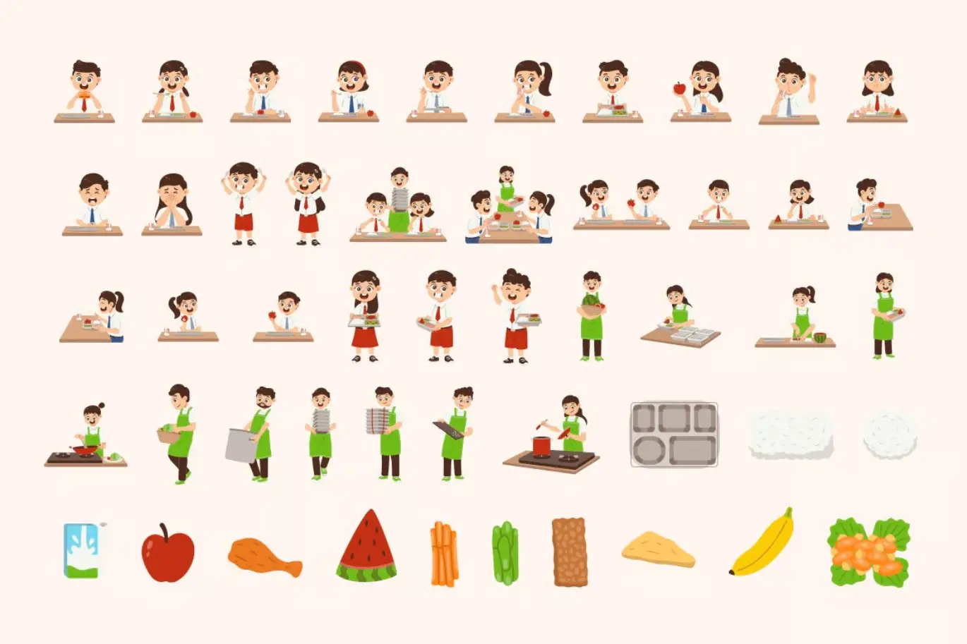 校餐计划卡通插图素材包 Clipart Free School Meal Program Illustration Pack