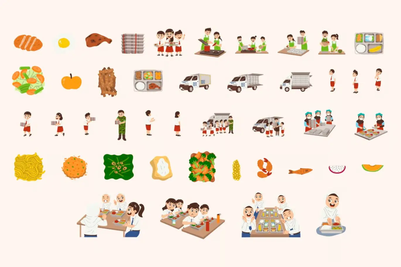 校餐计划卡通插图素材包 Clipart Free School Meal Program Illustration Pack