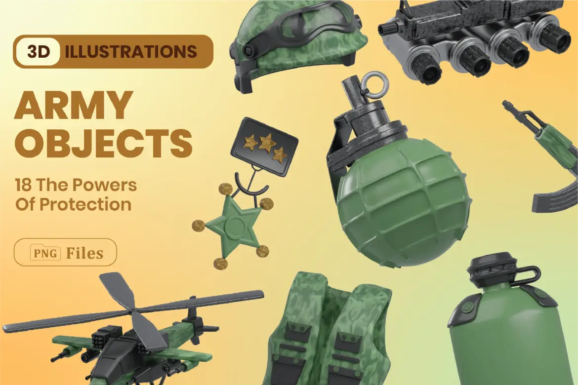 军事装备3D插图PNG素材包武器车辆坦克直升机设计元素游戏素材 Army stuff – 3D Illustration 军事装备3D插图PNG素材包武器车辆坦克直升机设计元素游戏素材 Army stuff – 3D Illustration