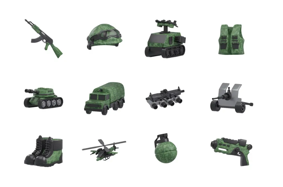 军事装备3D插图PNG素材包武器车辆坦克直升机设计元素游戏素材 Army stuff – 3D Illustration