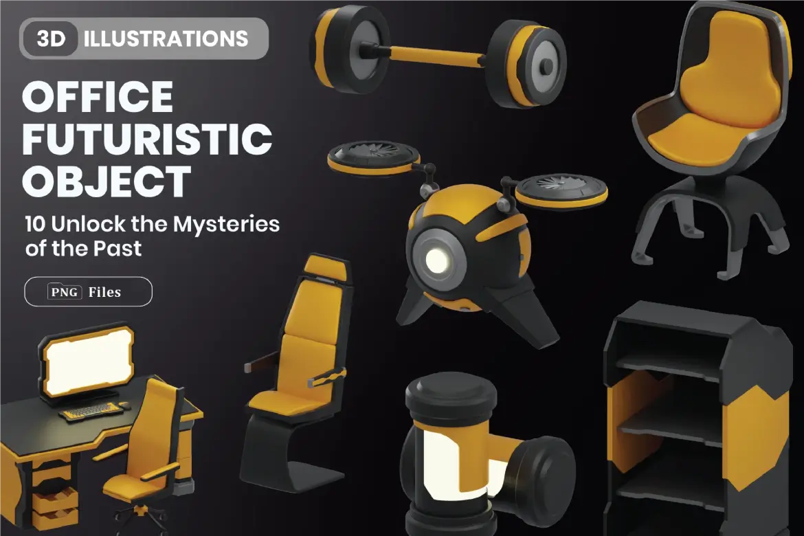 未来主义家具3D模型素材包科幻感室内设计场景PNG素材