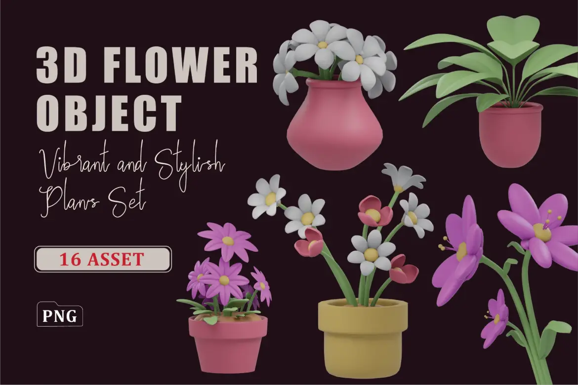 3D花卉植物插图素材包PNG格式自然风格设计装饰元素