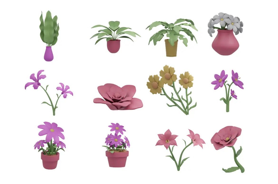 3D花卉植物插图素材包PNG格式自然风格设计装饰元素