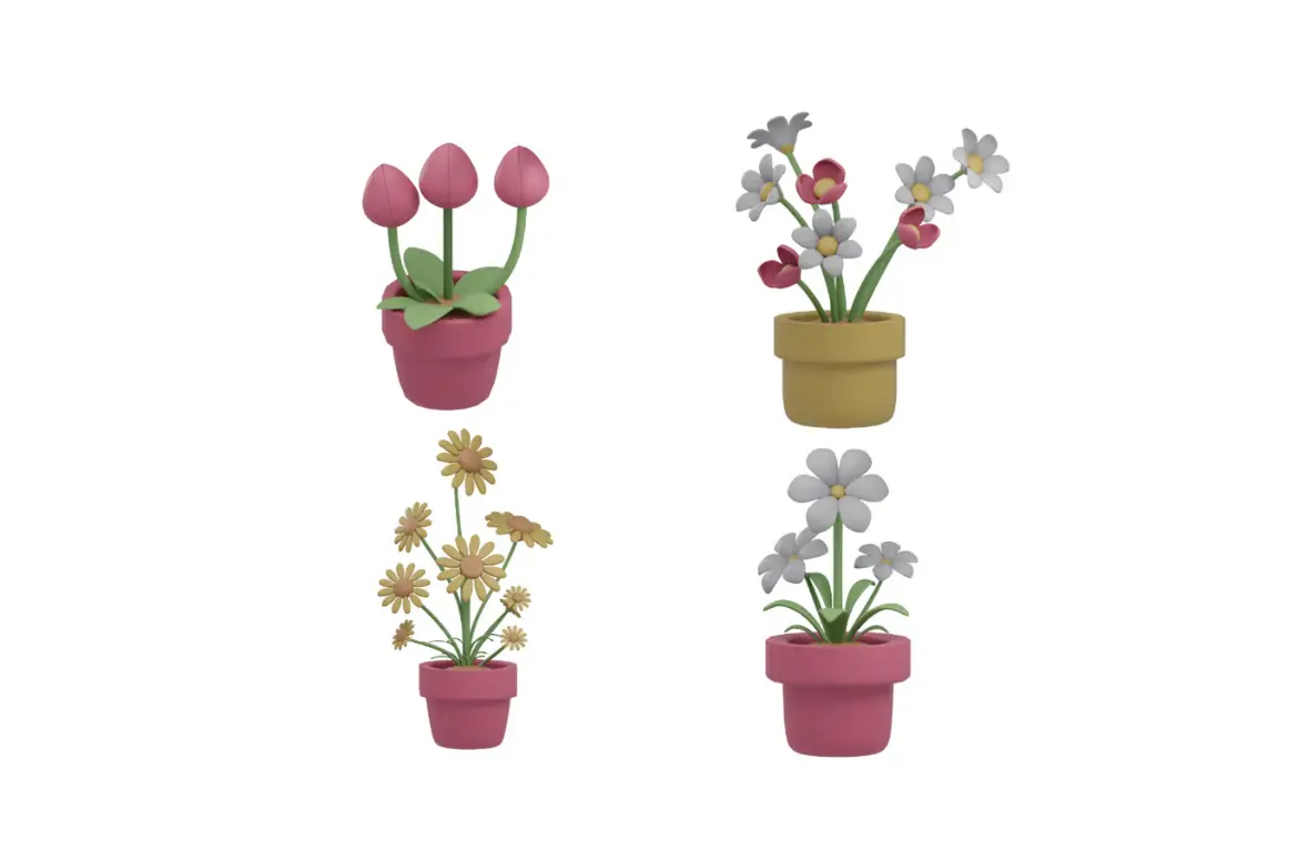 3D花卉植物插图素材包PNG格式自然风格设计装饰元素