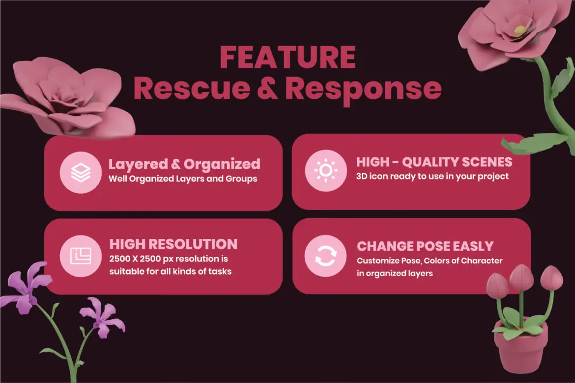 3D花卉植物插图素材包PNG格式自然风格设计装饰元素