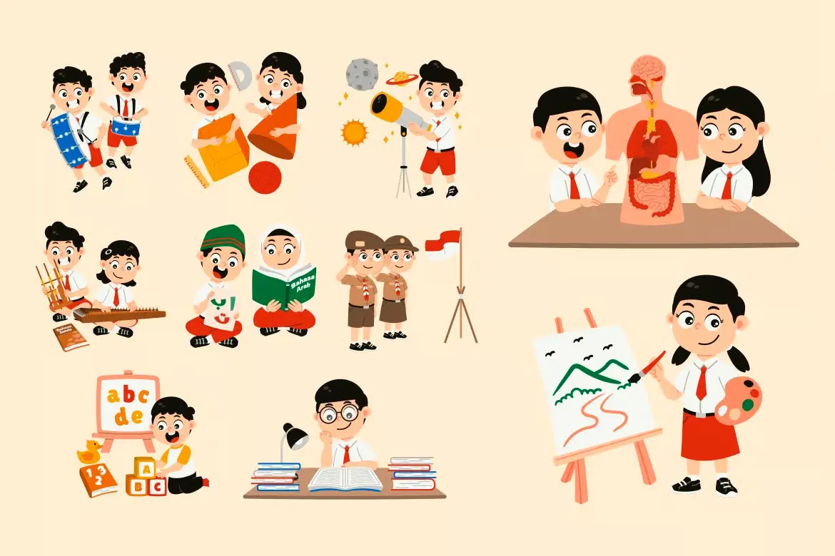 25个卡通课堂教育主题矢量插图包学科场景PNG/AI素材