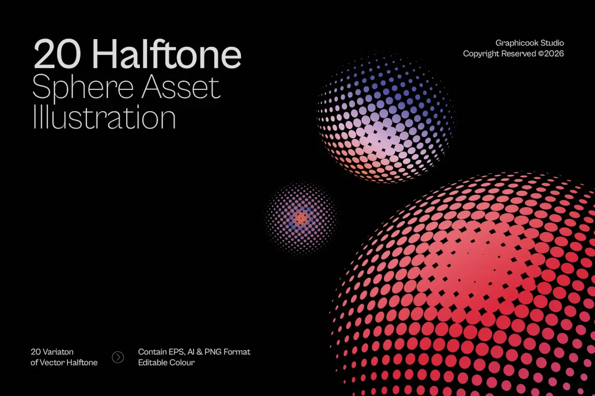 黑色半调球体视觉素材矢量图AI/EPS/PNG现代海报品牌设计纹理