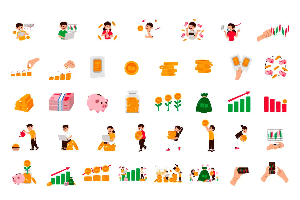 75个投资资产增长主题矢量图标素材包 Investment Asset Illustration Set with Growth Icon