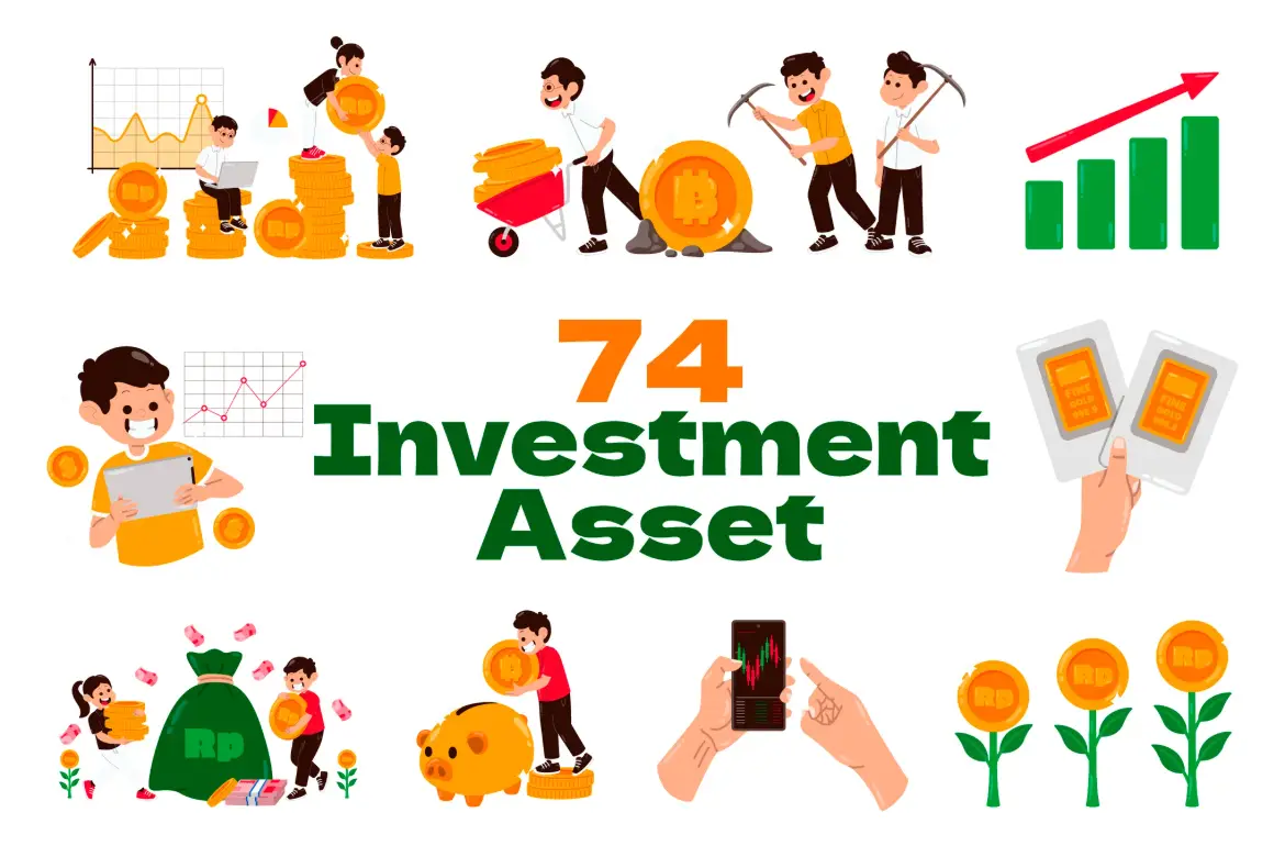 75个投资资产增长主题矢量图标素材包 Investment Asset Illustration Set with Growth Icon
