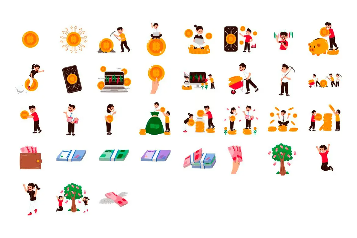 75个投资资产增长主题矢量图标素材包 Investment Asset Illustration Set with Growth Icon