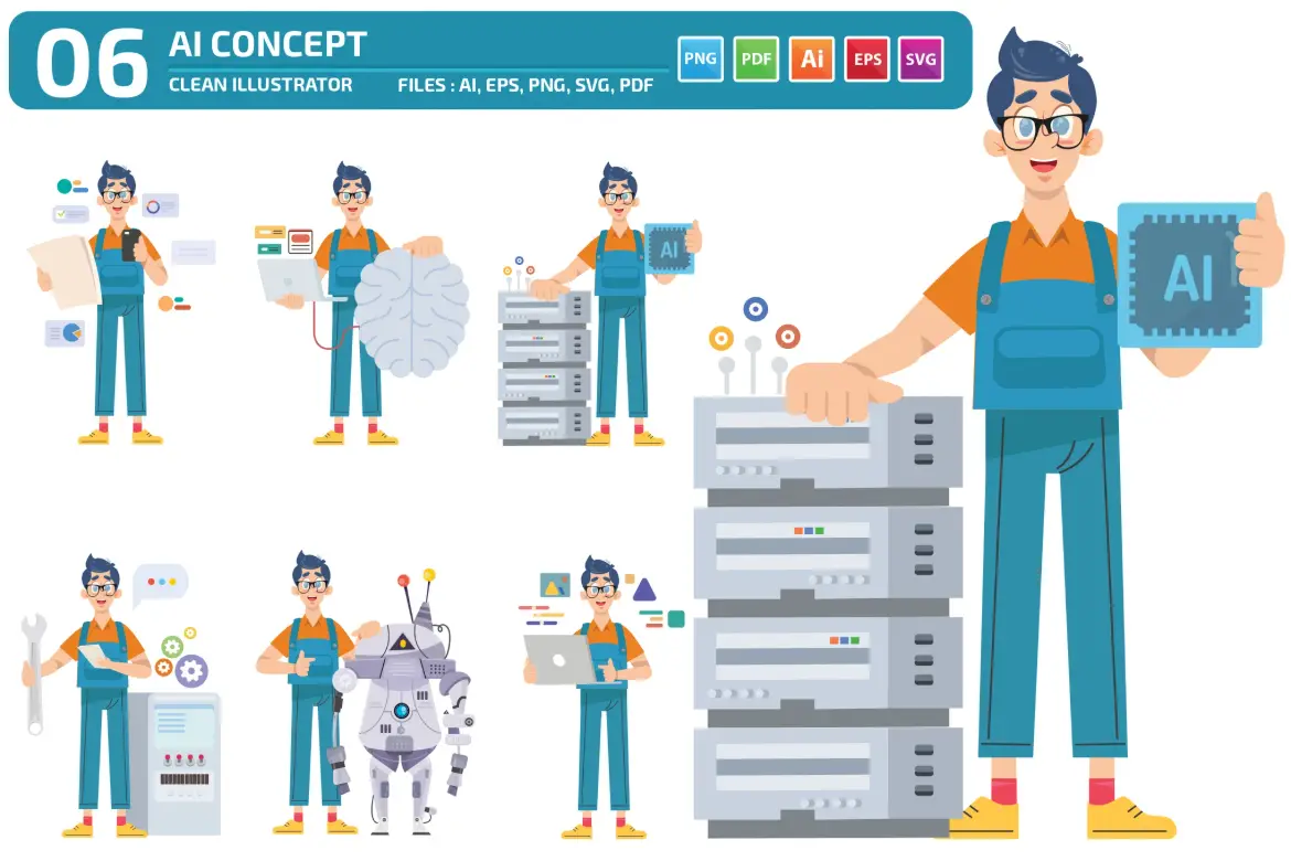 人工智能AI概念主题矢量插图 AI Concept Illustrator