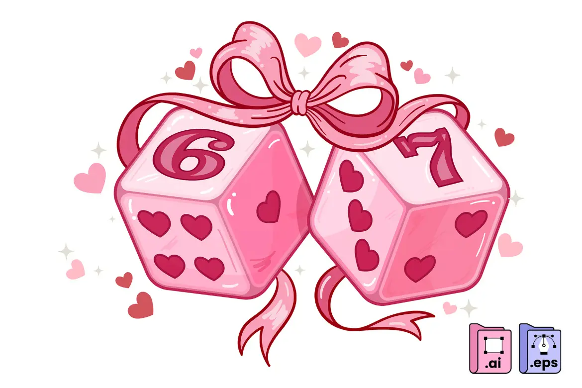 67个粉色爱心骰子浪漫主题矢量图AI/EPS素材情人节婚礼游戏设计
