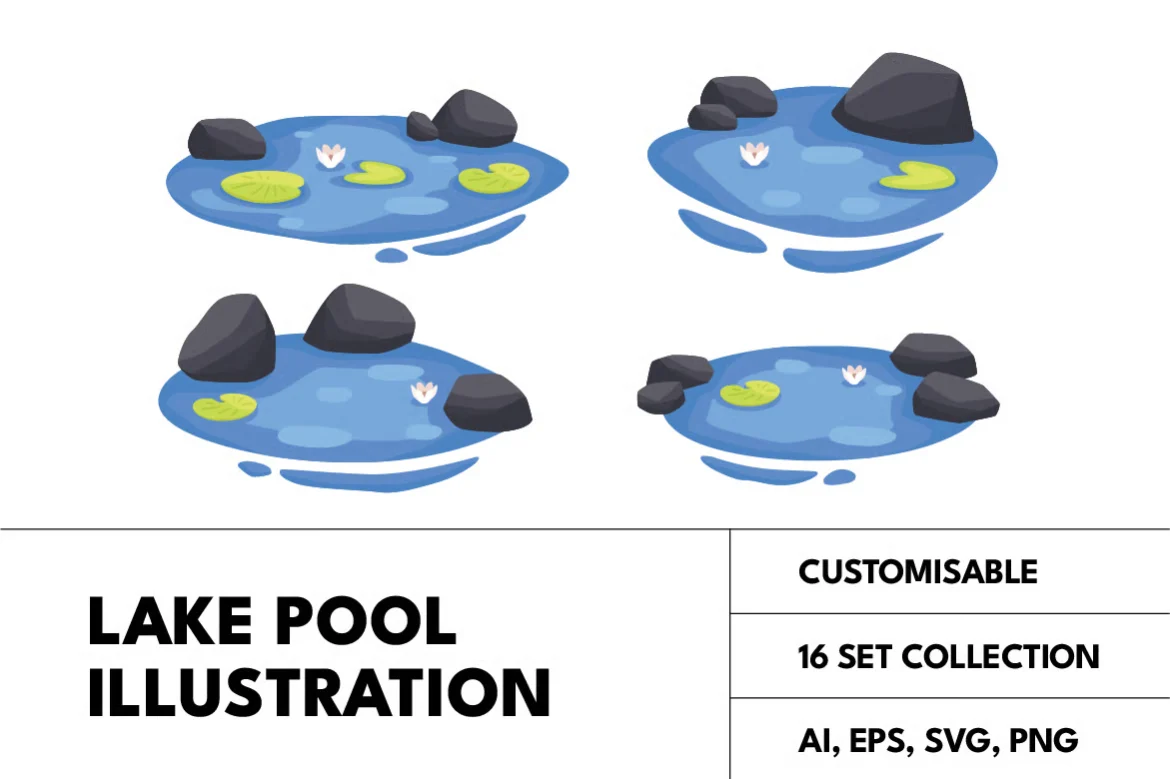 16套湖泊池塘自然场景矢量插图集AI/EPS/SVG/PNG水系环境游戏设计素材