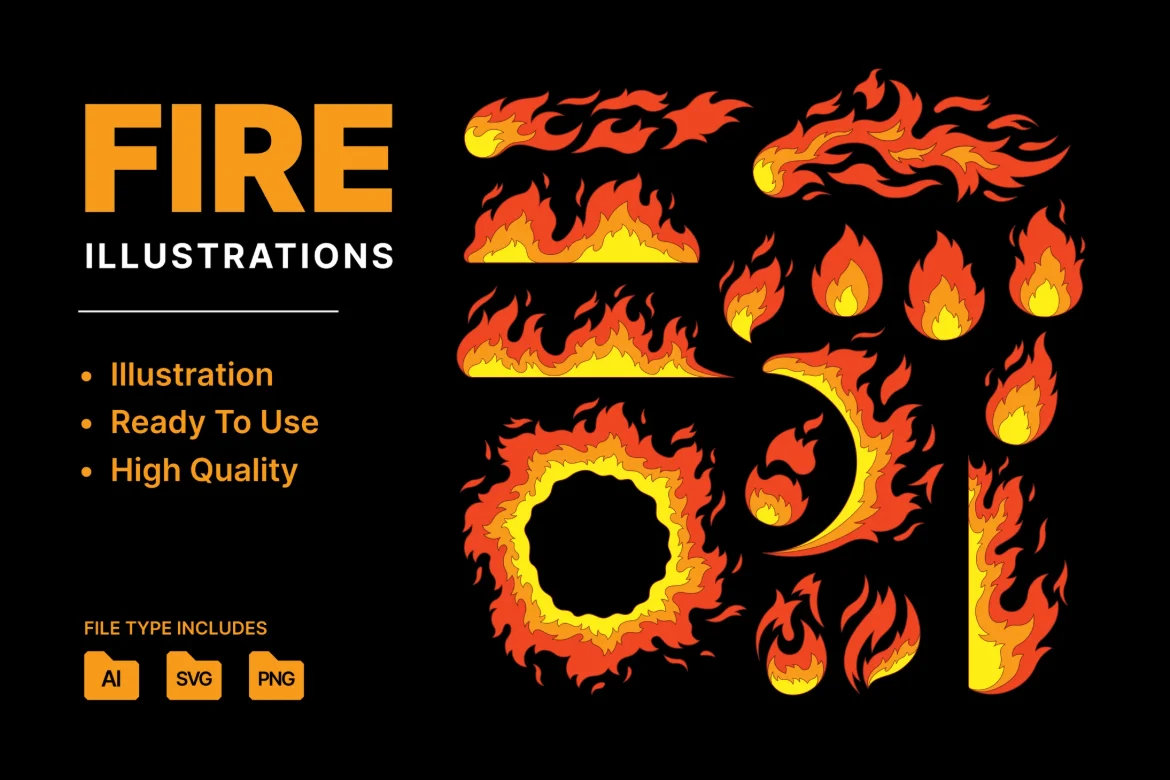 火焰元素特效矢量插图集AI/SVG素材火花燃烧动态效果设计
