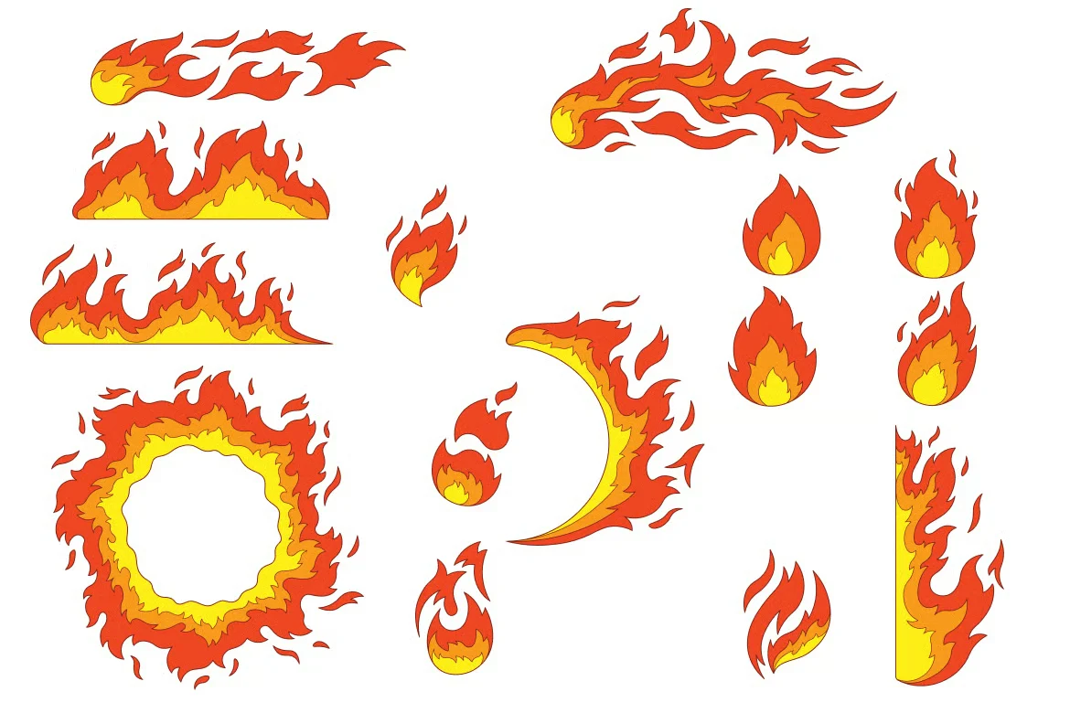 火焰元素特效矢量插图集AI/SVG素材火花燃烧动态效果设计