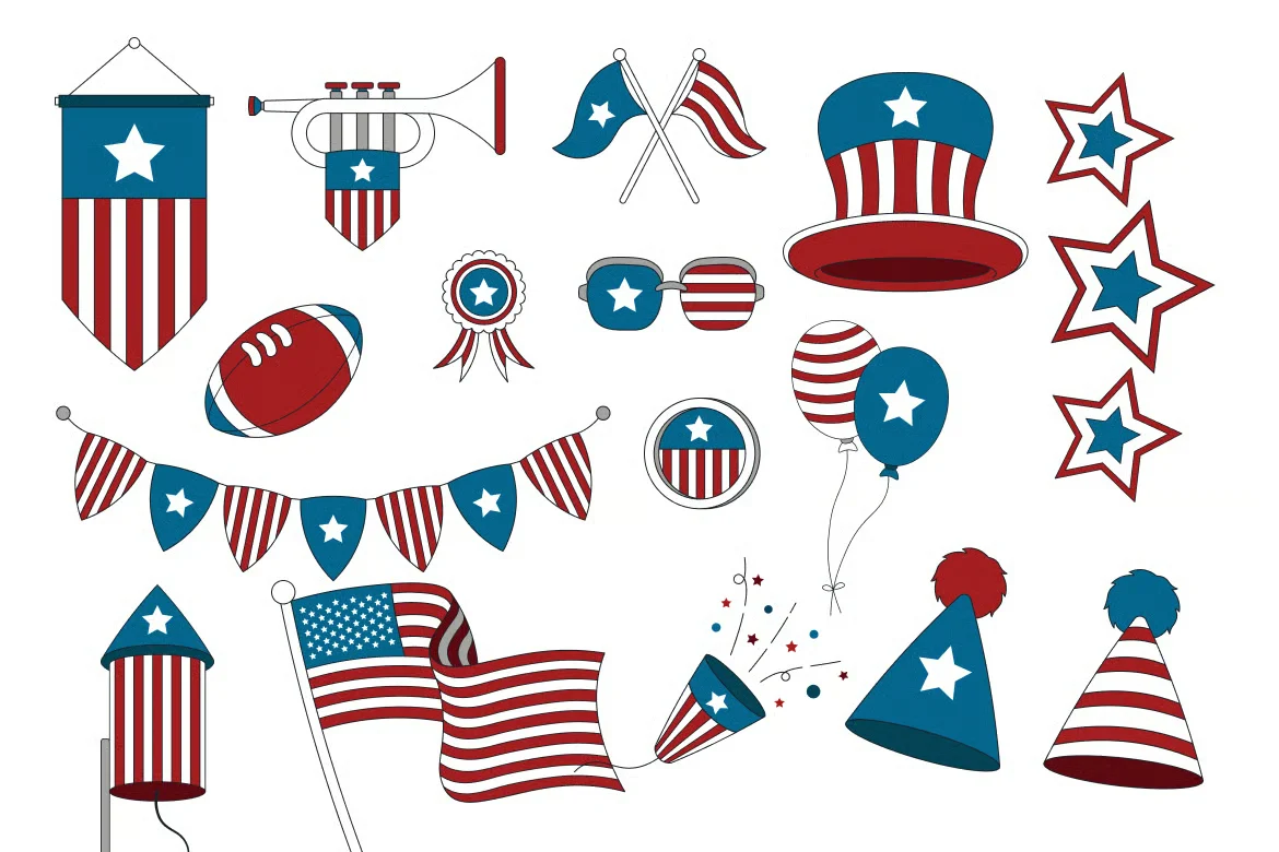 地标文化主题矢量插图集AI/SVG素材自由女神像国旗图标设计