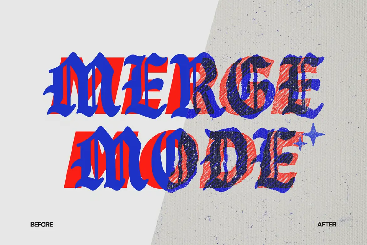 蓝色红色叠印文字效果PSD源文件复古印刷风格 Blue and Red Overprint Text Effect