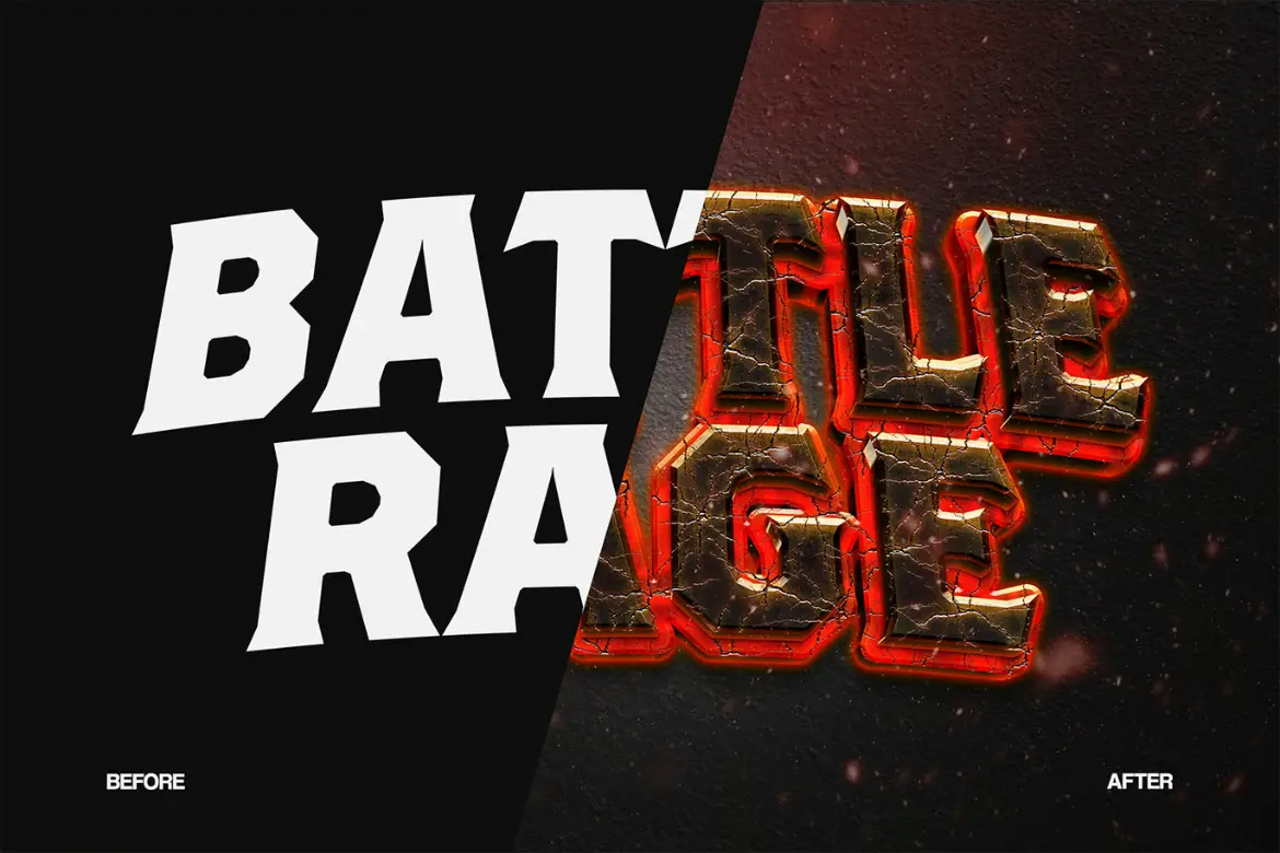 裂纹熔岩火焰文字效果PSD源文件战争游戏视觉 Battle Rage Text Effect