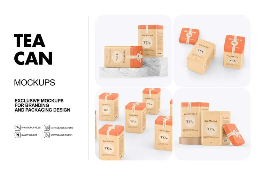 茶叶罐模型套装PSD源文件 Tea Can Mockup Set 2