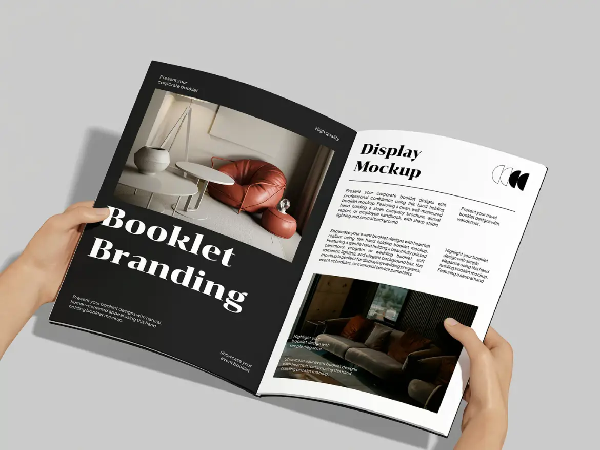 手持手册模型PSD源文件 Hand Holding Booklet Mockup