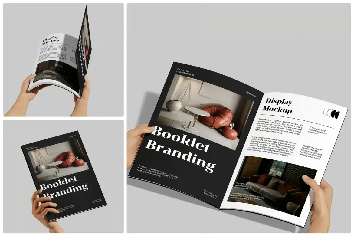 手持手册模型PSD源文件 Hand Holding Booklet Mockup