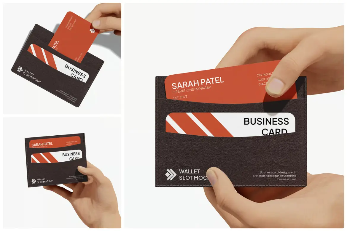 名片模型PSD源文件 Business Card in Wallet Slot Mockup