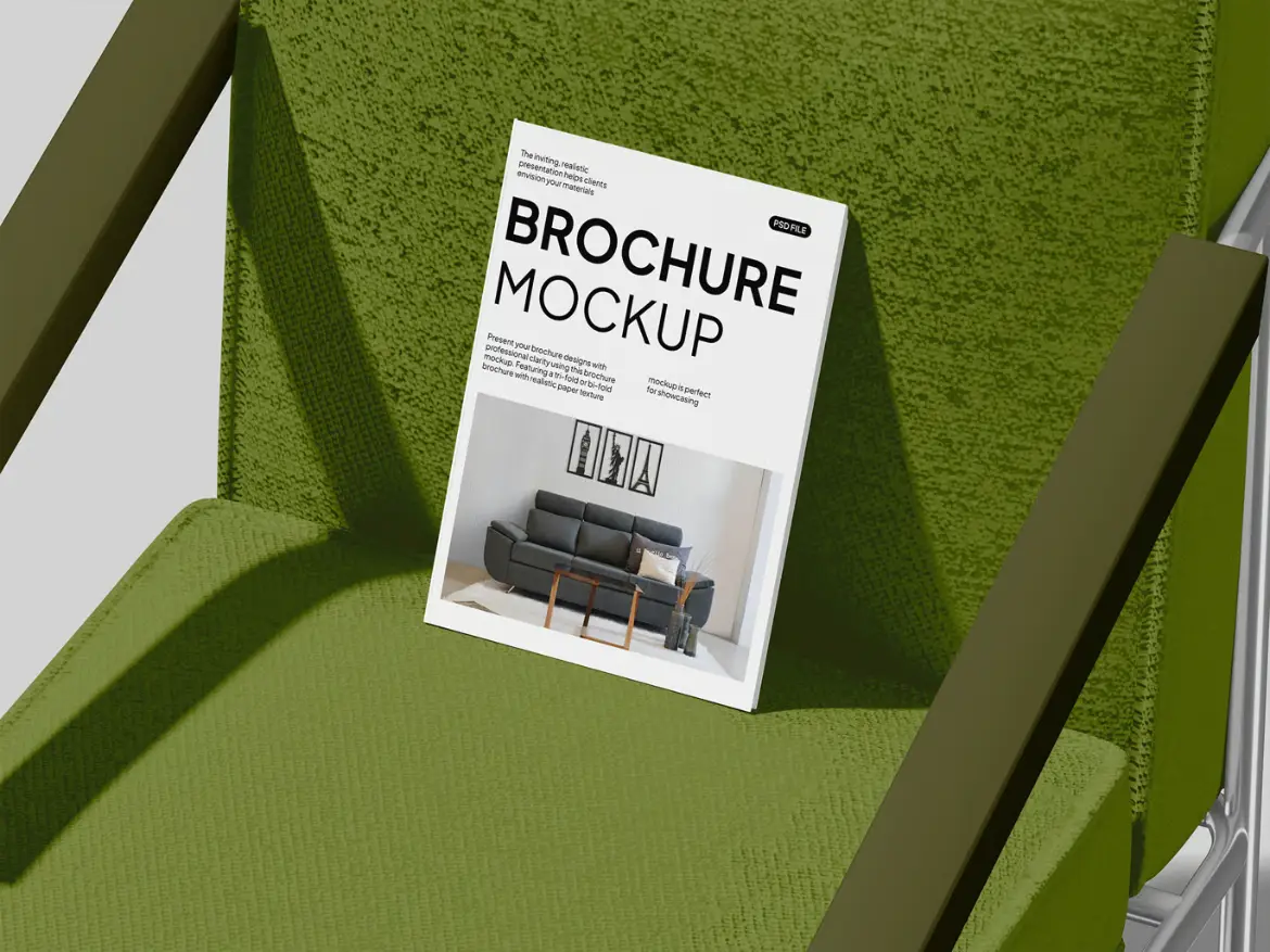 宣传册模型PSD源文件 Brochure on Chair Mockup
