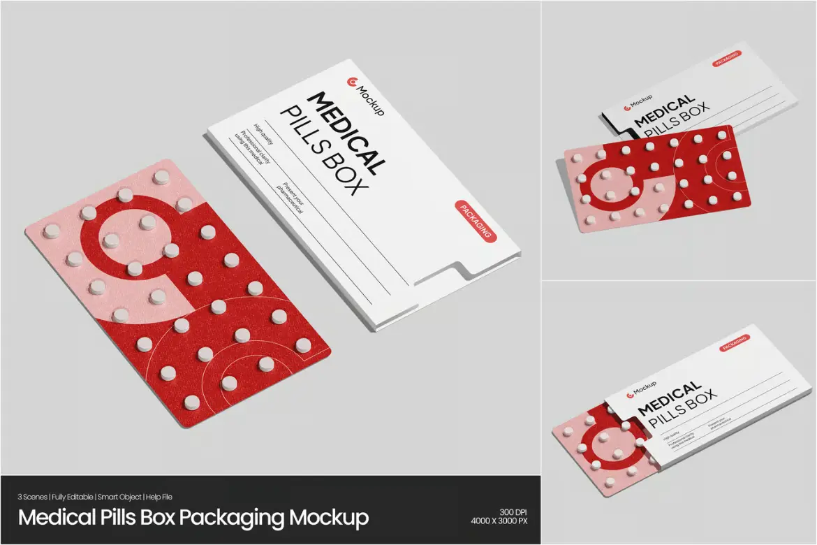 医疗药品包装盒模型PSD源文件 Medical Pills Box Mockup
