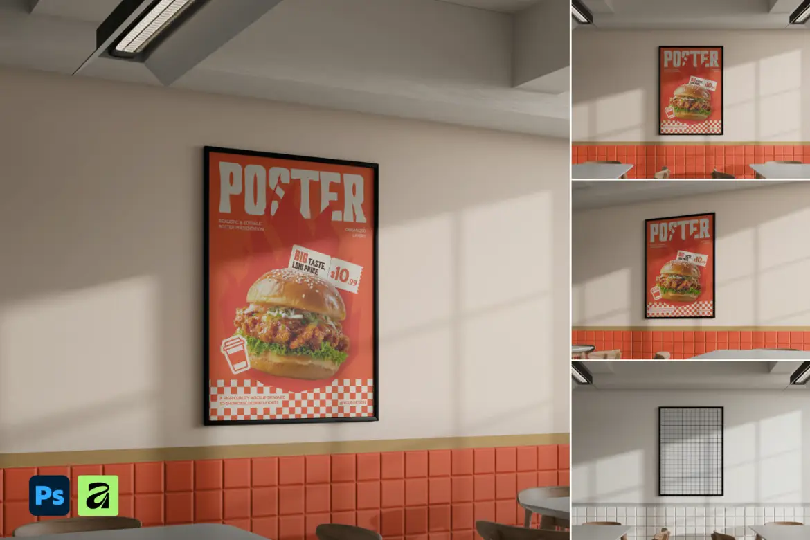 餐厅快餐厅菜单海报模型PSD&AF源文件 Restaurant Fast Food Menu Poster Mockup