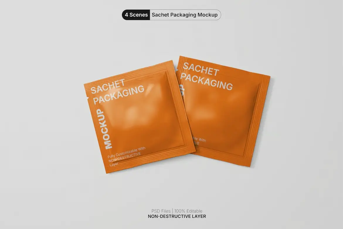 方形小袋包装模型PSD源文件 Square Sachet Mockup Set