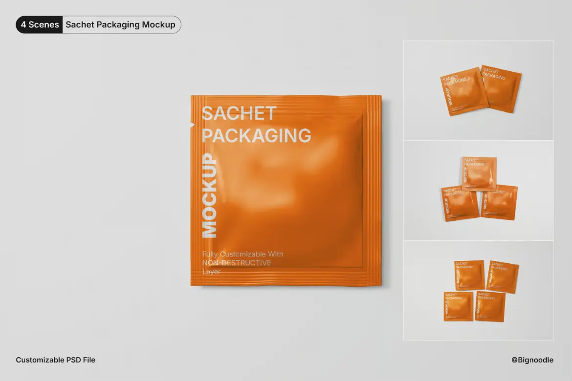 方形小袋包装模型PSD源文件 Square Sachet Mockup Set