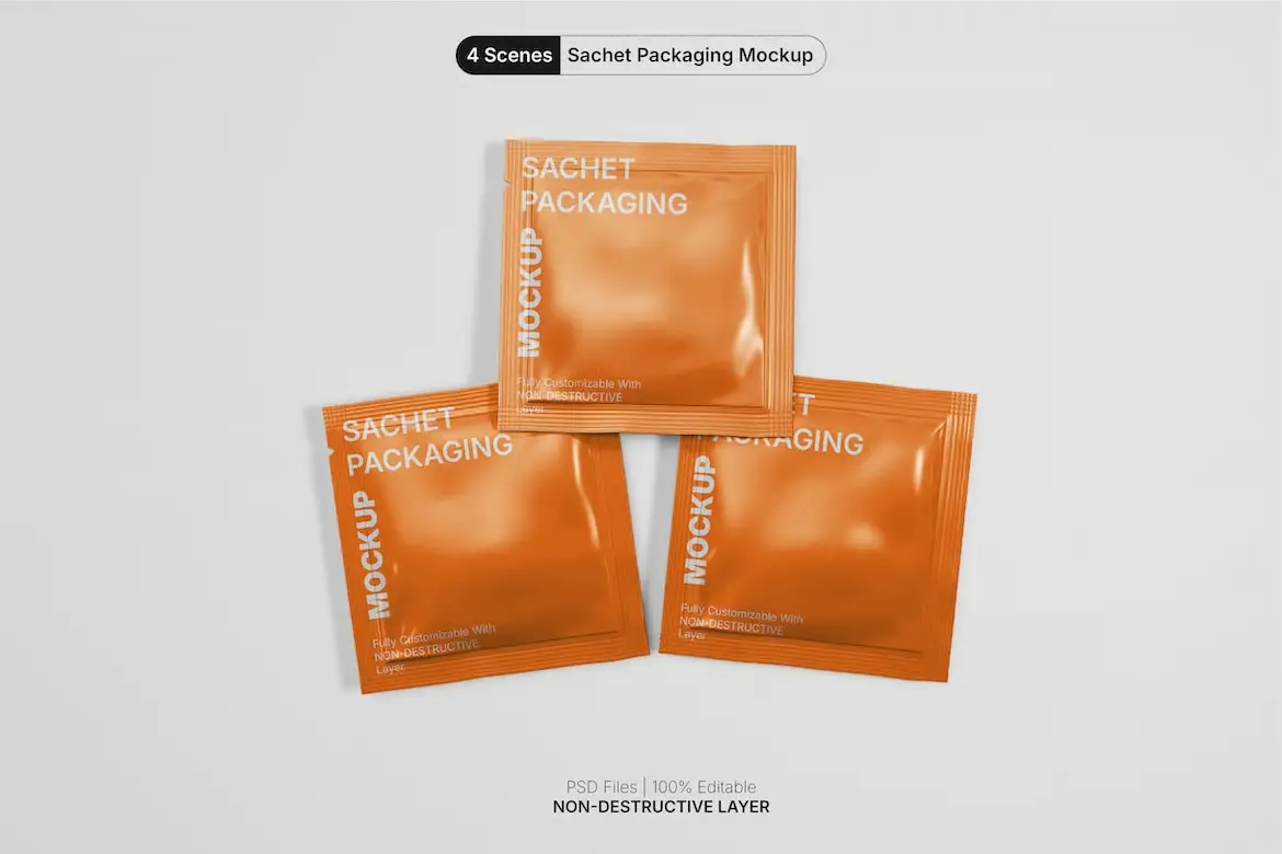 方形小袋包装模型PSD源文件 Square Sachet Mockup Set