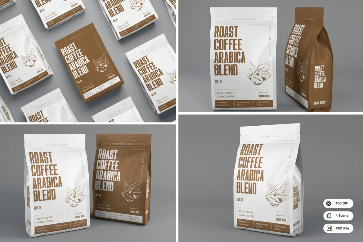 咖啡自立袋模型PSD源文件 Coffee Pouch Mockup
