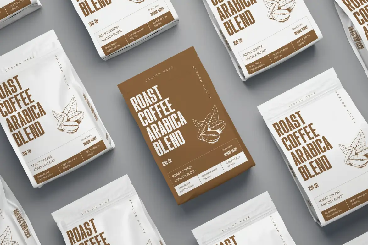 咖啡自立袋模型PSD源文件 Coffee Pouch Mockup