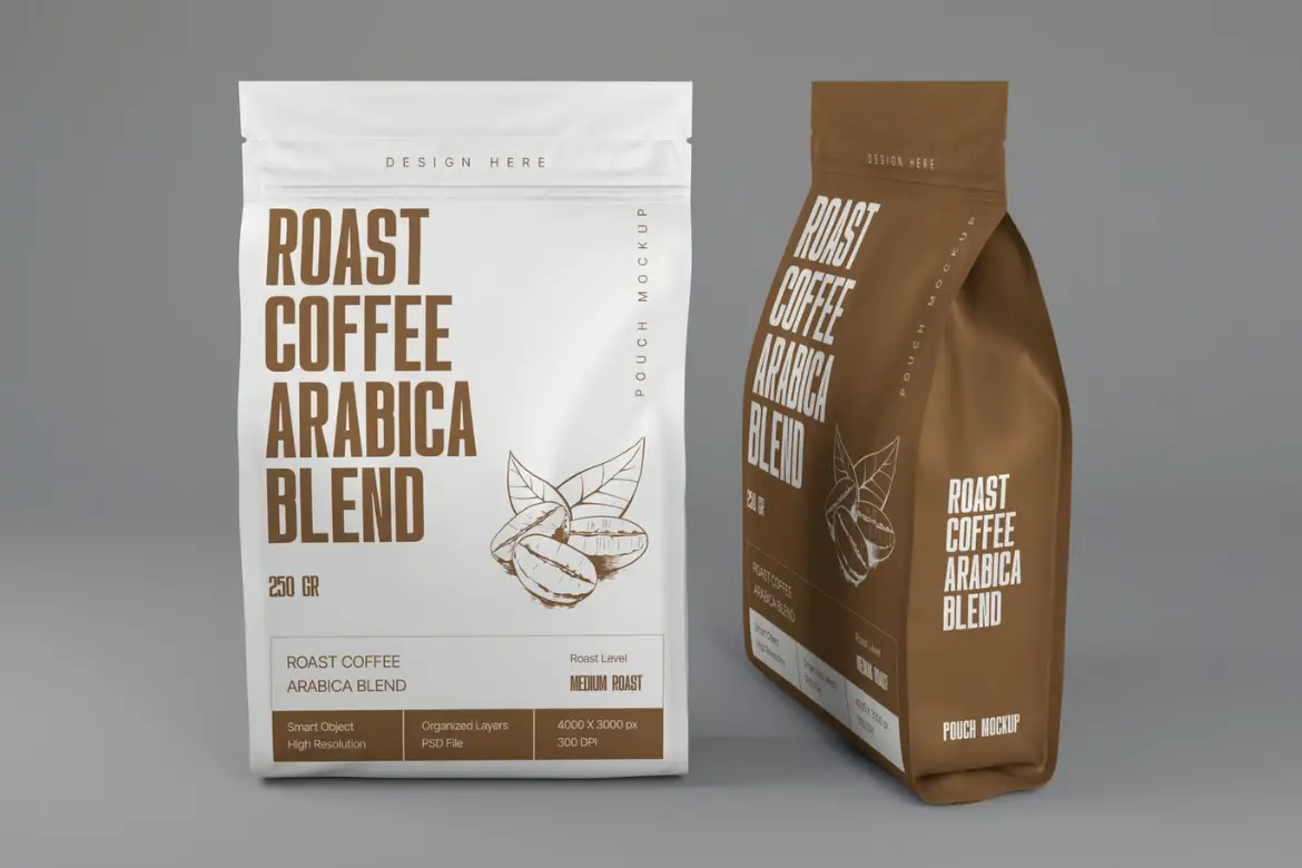 咖啡自立袋模型PSD源文件 Coffee Pouch Mockup