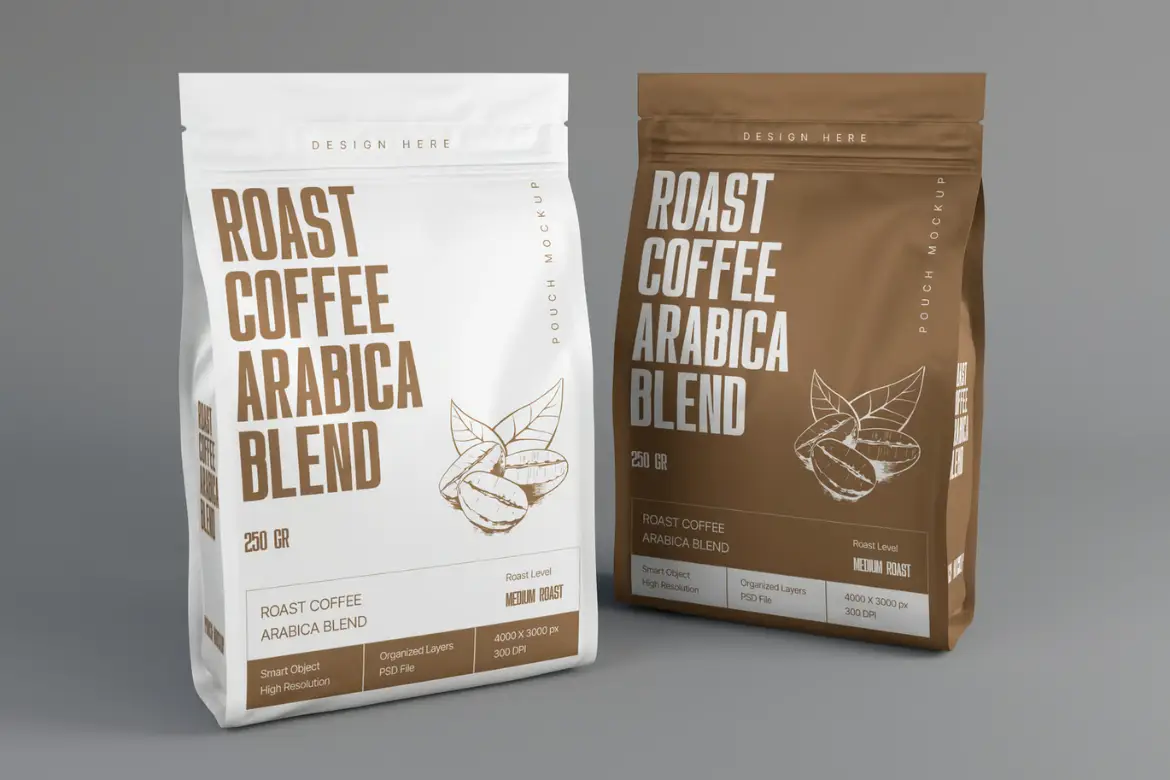 咖啡自立袋模型PSD源文件 Coffee Pouch Mockup