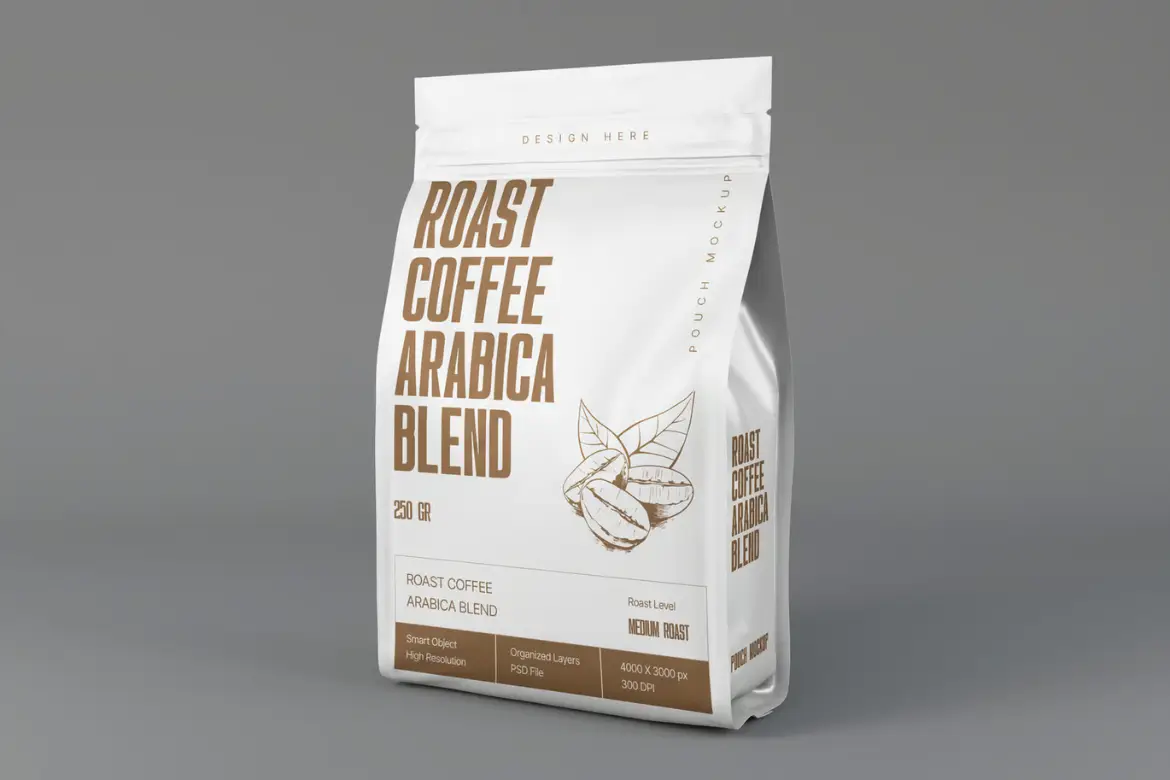 咖啡自立袋模型PSD源文件 Coffee Pouch Mockup