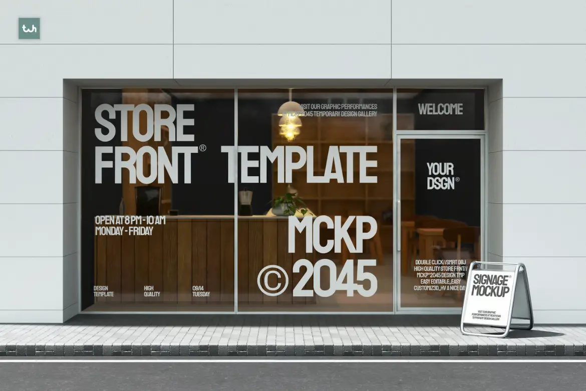 店铺橱窗模型PSD源文件 Storefront Window Mockup